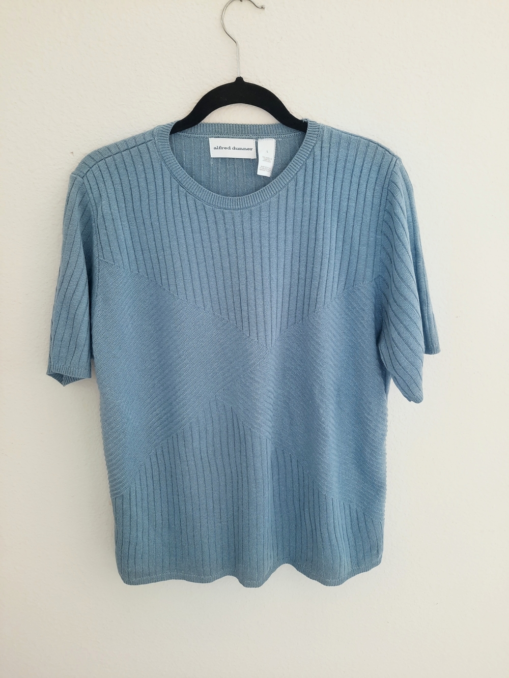 Alfred Dunner Dusty Blue Ribbed Chevron Knit Tee